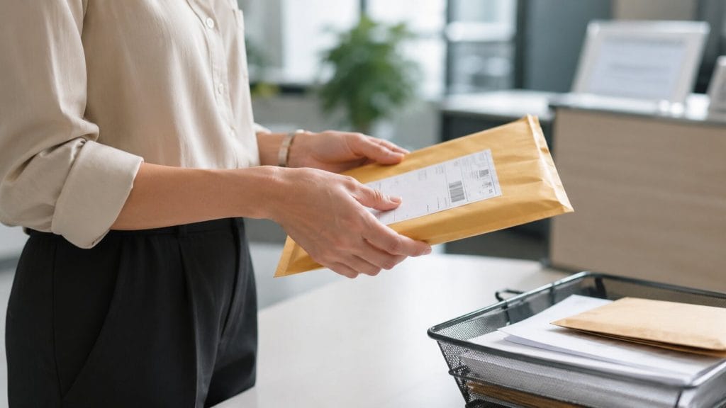 Woman picks up her business mail from her virtual office at Flexnest